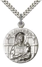 STERLING SILVER ST LAWRENCE PENDANT WITH CHAIN - 1" x 7/8"