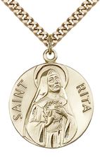 14KT GOLD FILLED ST RITA OF CASCIA PENDANT WITH CHAIN - 1" x 7/8"