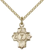 14KT GOLD FILLED EUCHARISTIC 5-WAY PENDANT WITH CHAIN - 1/2" x 3/8"