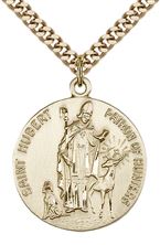 14KT GOLD FILLED ST HUBERT OF LIEGE PENDANT WITH CHAIN - 1" x 7/8"