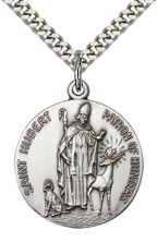 STERLING SILVER ST HUBERT OF LIEGE PENDANT WITH CHAIN - 1" x 7/8"