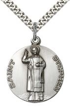 STERLING SILVER ST STEPHEN PENDANT WITH CHAIN - 1" x 7/8"