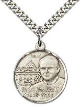 STERLING SILVER ST JOHN PAUL II VATICAN PENDANT WITH CHAIN - 3/4" x 3/4"