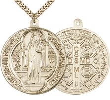 14KT GOLD FILLED ST BENEDICT PENDANT WITH CHAIN - 1 5/8" x 1 3/8"