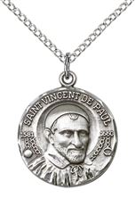 STERLING SILVER ST VINCENT DE PAUL PENDANT WITH CHAIN - 3/4" x 5/8"