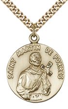 14KT GOLD FILLED ST MARTIN DE PORRES PENDANT WITH CHAIN - 1" x 7/8"