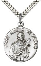 STERLING SILVER ST MARTIN DE PORRES PENDANT WITH CHAIN - 1" x 7/8"