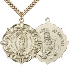 14KT GOLD FILLED OUR LADY OF GUADALUPE PENDANT WITH CHAIN - 1 1/4" x 1 1/8"