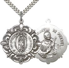 STERLING SILVER OUR LADY OF GUADALUPE PENDANT WITH CHAIN - 1 1/4" x 1 1/8"