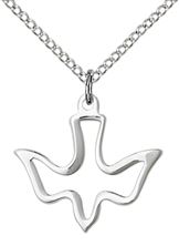 STERLING SILVER HOLY SPIRIT PENDANT WITH CHAIN - 5/8" x 3/4"