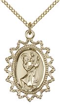 14KT GOLD FILLED ST CHRISTOPHER PENDANT WITH CHAIN - 1" x 3/4"