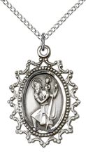 STERLING SILVER ST CHRISTOPHER PENDANT WITH CHAIN - 1" x 3/4"