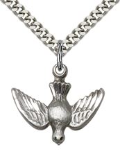 STERLING SILVER HOLY SPIRIT PENDANT WITH CHAIN - 3/4" x 3/4"