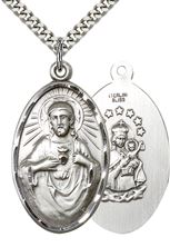 STERLING SILVER SCAPULAR PENDANT WITH CHAIN - 1 3/8" x 3/4"