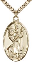 14KT GOLD FILLED ST CHRISTOPHER PENDANT WITH CHAIN - 1 3/8" x 3/4"