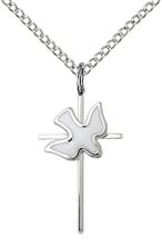 STERLING SILVER CROSS HOLY SPIRIT PENDANT WITH CHAIN - 3/4" x 3/8"