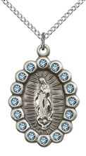 STERLING SILVER OUR LADY OF GUADALUPE PENDANT WITH CHAIN - 7/8" x 1/2"