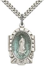 STERLING SILVER OUR LADY OF GUADALUPE PENDANT WITH CHAIN - 1" x 5/8"
