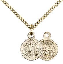 14KT GOLD FILLED ST BENEDICT PENDANT WITH CHAIN - 3/8" x 1/4"
