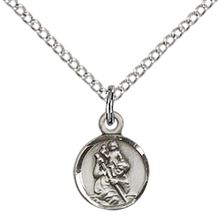 STERLING SILVER ST CHRISTOPHER PENDANT WITH CHAIN - 3/8" x 1/4"