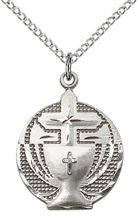 STERLING SILVER EUCHARISTIC PENDANT WITH CHAIN - 7/8" x 5/8"