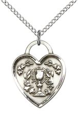 STERLING SILVER HEART SHAPED EUCHARISTIC PENDANT WITH CHAIN - 3/4" x 5/8"