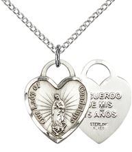 STERLING SILVER OUR LADY OF GUADALUPE HEART PENDANT WITH CHAIN