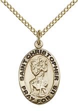 14KT GOLD FILLED ST CHRISTOPHER PENDANT WITH CHAIN - 3/4" x 1/2"