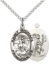 STERLING SILVER ST MICHAEL THE ARCHANGEL PENDANT WITH CHAIN - 3/4" x 1/2"