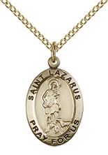 14KT GOLD FILLED ST LAZARUS PENDANT WITH CHAIN - 3/4" x 1/2"