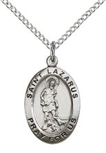 STERLING SILVER ST LAZARUS PENDANT WITH CHAIN - 3/4" x 1/2"