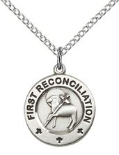 STERLING SILVER FIRST RECONCILIATION - PENANCE PENDANT WITH CHAIN - 5/8" x 1/2"