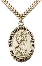 14KT GOLD FILLED ST CHRISTOPHER PENDANT WITH CHAIN - 1" x 5/8"