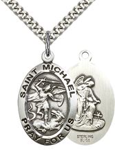 STERLING SILVER ST MICHAEL THE ARCHANGEL PENDANT WITH CHAIN - 1" x 5/8"