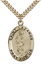 14KT GOLD FILLED ST LAZARUS PENDANT WITH CHAIN - 1" x 5/8"
