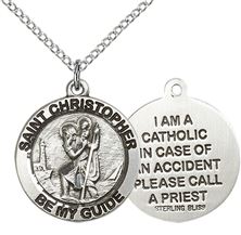 STERLING SILVER ST CHRISTOPHER PENDANT WITH CHAIN - 3/4" x 3/4"