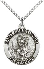 STERLING SILVER ST CHRISTOPHER PENDANT WITH CHAIN - 3/4" x 3/4"