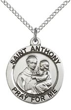 STERLING SILVER ST ANTHONY OF PADUA PENDANT WITH CHAIN - 3/4" x 3/4"