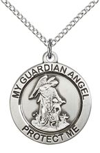 STERLING SILVER GUARDIAN ANGEL PENDANT WITH CHAIN - 3/4" x 3/4"