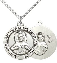STERLING SILVER SCAPULAR PENDANT WITH CHAIN - 3/4" x 3/4"