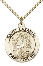 14KT GOLD FILLED ST LAZARUS PENDANT WITH CHAIN - 3/4" x 3/4"