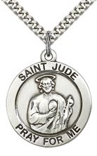 STERLING SILVER ST JUDE PENDANT WITH CHAIN - 1" x 7/8"