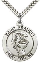 STERLING SILVER ST FRANCIS PENDANT WITH CHAIN - 1" x 7/8"