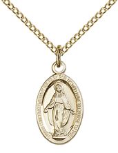 14KT GOLD FILLED MIRACULOUS PENDANT WITH CHAIN - 5/8" x 3/8"