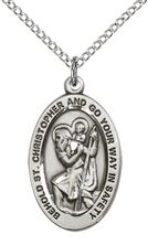 STERLING SILVER ST CHRISTOPHER PENDANT WITH CHAIN - 7/8" x 1/2"