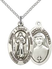 STERLING SILVER DIVINE MERCY PENDANT WITH CHAIN - 7/8" x 1/2"