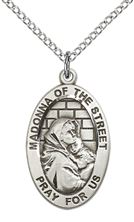STERLING SILVER MADONNA OF THE STREET PENDANT WITH CHAIN - 7/8" x 1/2"
