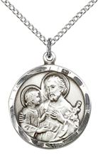 STERLING SILVER ST JOSEPH PENDANT WITH CHAIN - 7/8" x 3/4"