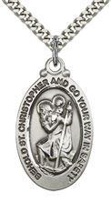 STERLING SILVER ST CHRISTOPHER PENDANT WITH CHAIN - 1 1/8" x 5/8"
