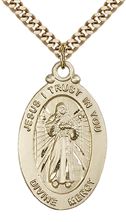 14KT GOLD FILLED DIVINE MERCY PENDANT WITH CHAIN - 1 1/8" x 5/8"